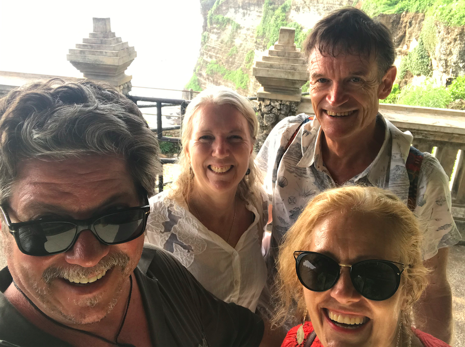 Dr. Sarah Buckley and Debra Pascali-Bonaro in Bali with their husbands during the filming of the hormones of childbirth film series